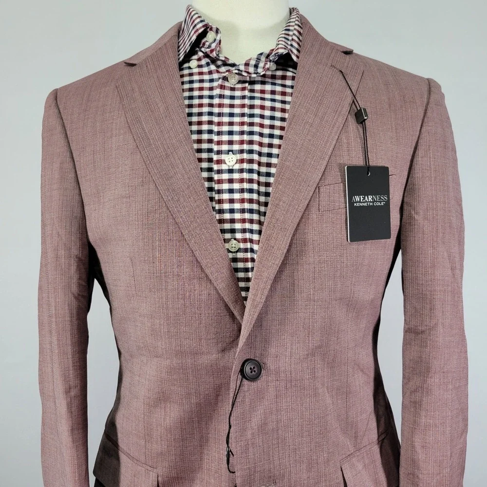 Kenneth Cole Awearness Mens Sport Coat Blazer Two Button Plum Wool Blend 40R NEW